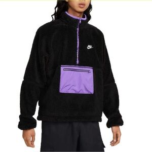 Nike Black Pullover Half Zip Sherpa Jacket Club Fleece